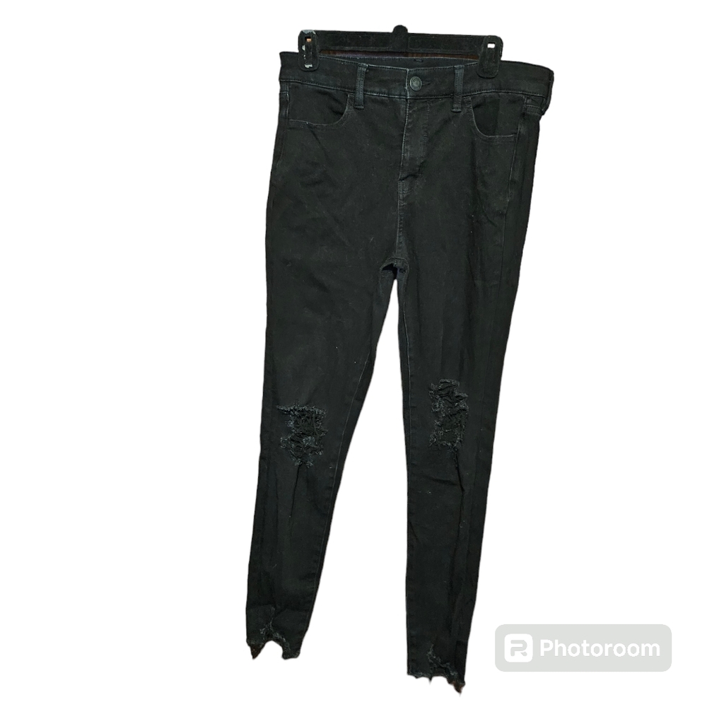 American Eagle Outfitters Black Hi Rise Distressed Jegging Size 10L